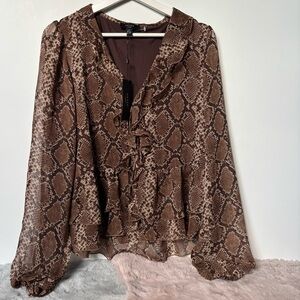Haver snake python long sleeve light ruffle top